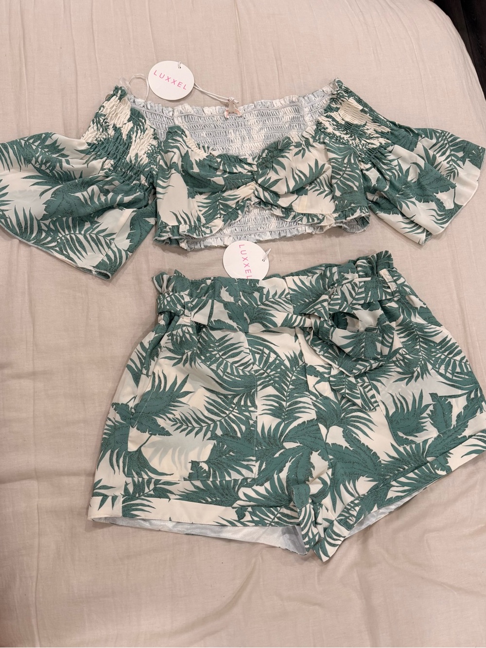 Luxxel Green Leaf Print Hawaiian tropical two piece set